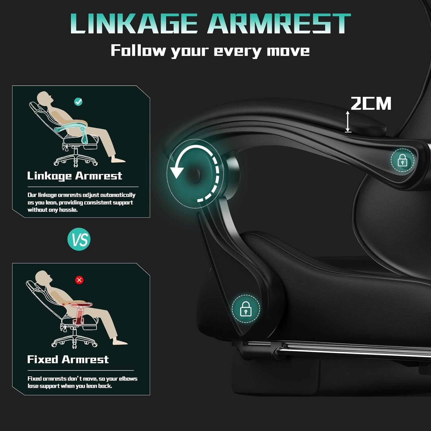 Ergonomic Gaming Chair Recliner with Footrest 360° Swivel Black