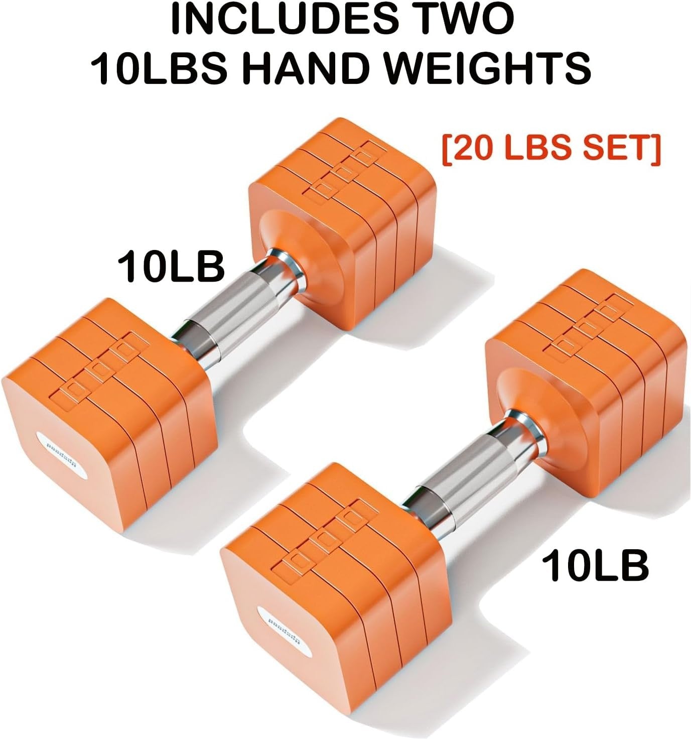 20LB Adjustable Dumbbells Pair 4-in-1 Anti-Roll Orange Home Gym Weights