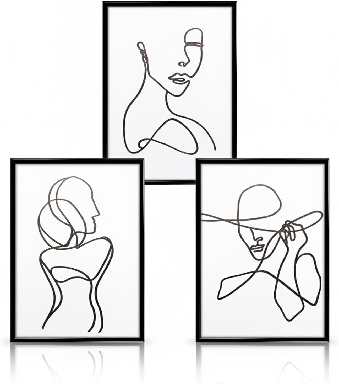 3PC Abstract Female Line Art Prints Minimalist Black White A4