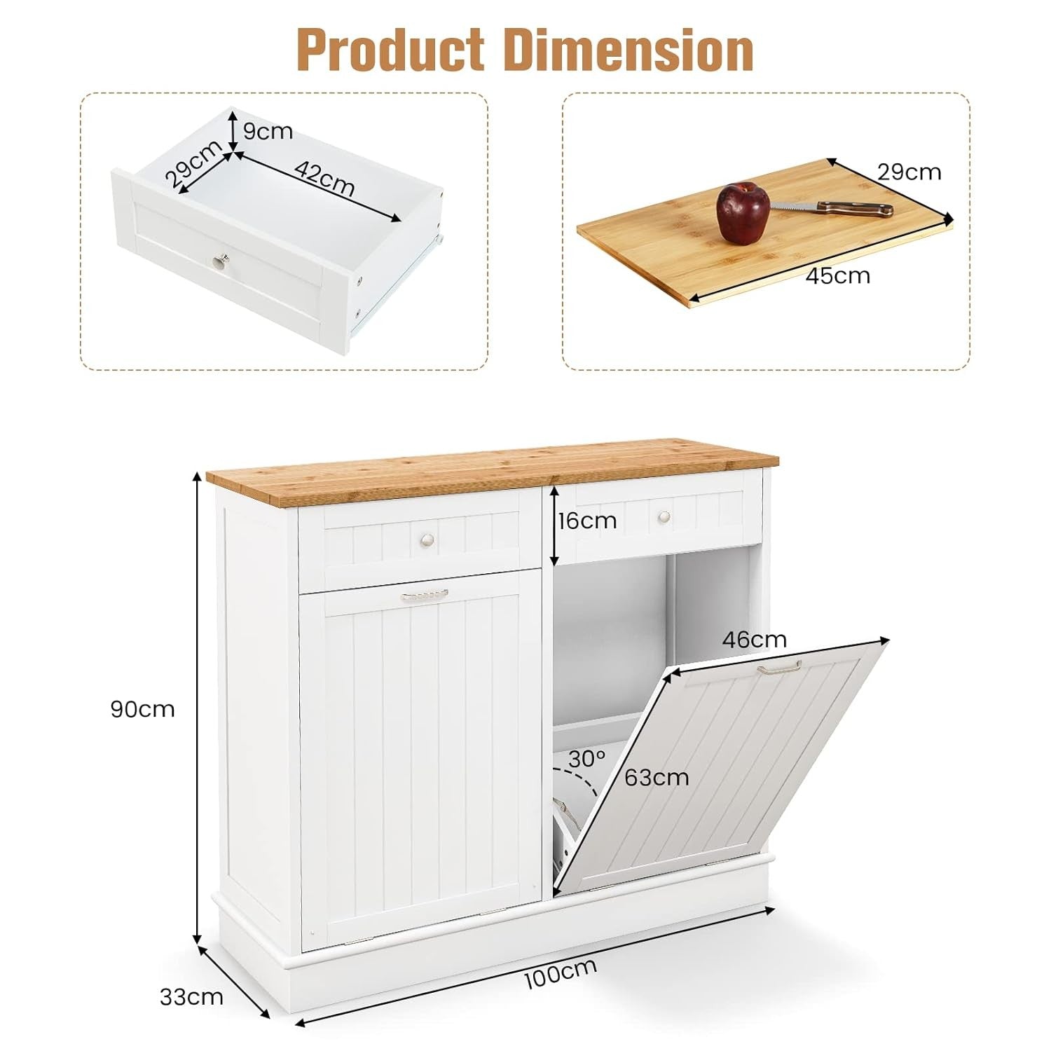 Tilt Out Kitchen Bin Cabinet Wooden Trash Hamper with Bamboo Top