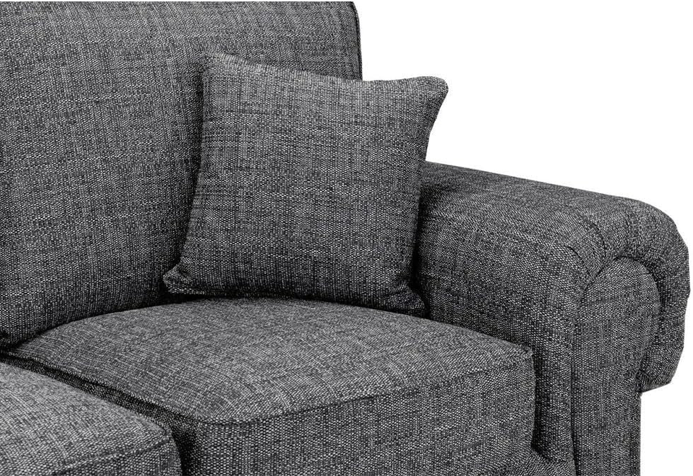 Grey 2C2 Corner Sofa 5 Seater – High Back Chesterfield L Shaped Couch