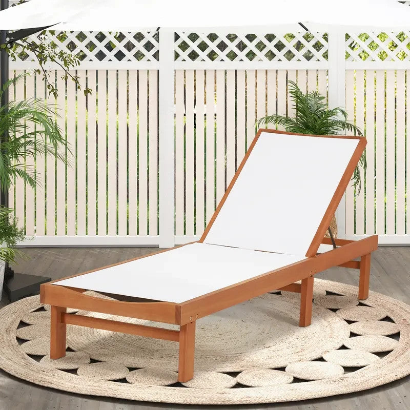 5-Position Reclining Outdoor Chaise Lounge, Adjustable Eucalyptus Sunbed
