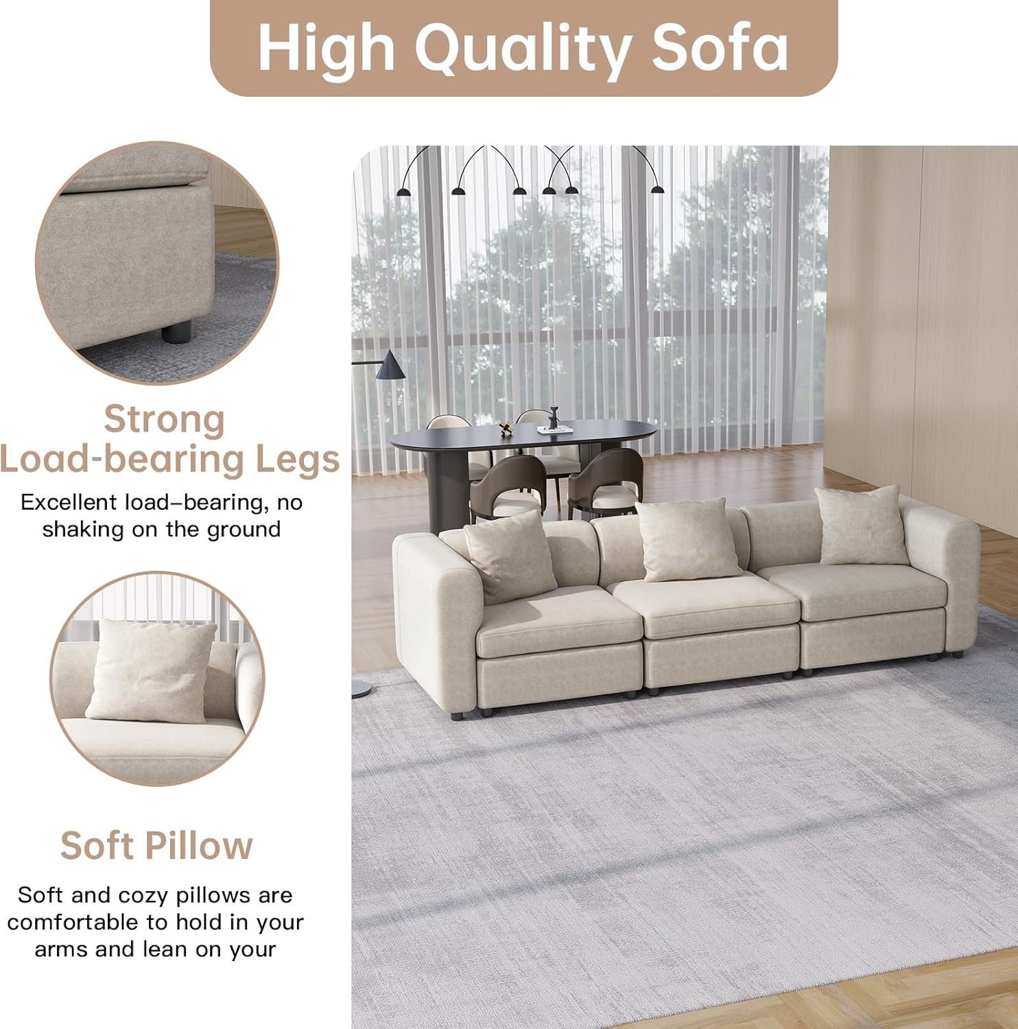 Oversized Velvet 4 Seater Sofa Beige Sectional 380CM Modern Comfy Couch