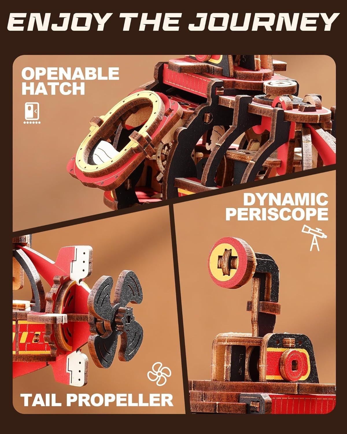 3D Wooden Submarine Puzzle Kit Adult Gift | Dynamic Balance Swing Decor