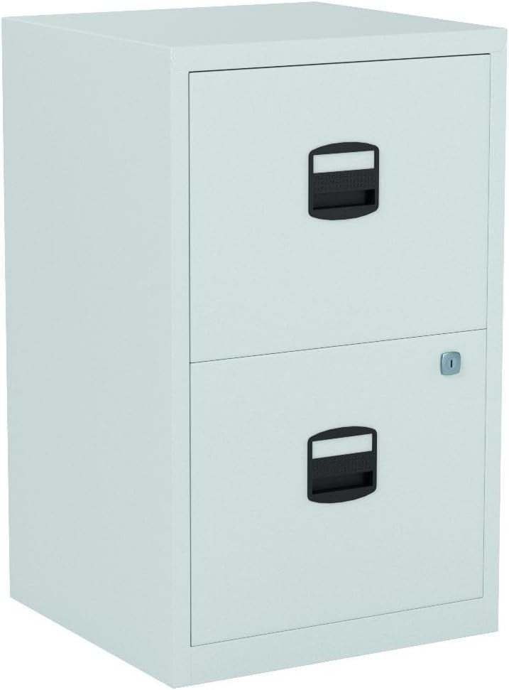 Chalk White Steel Filing Cabinet 2 Drawer Lockable A4 Office