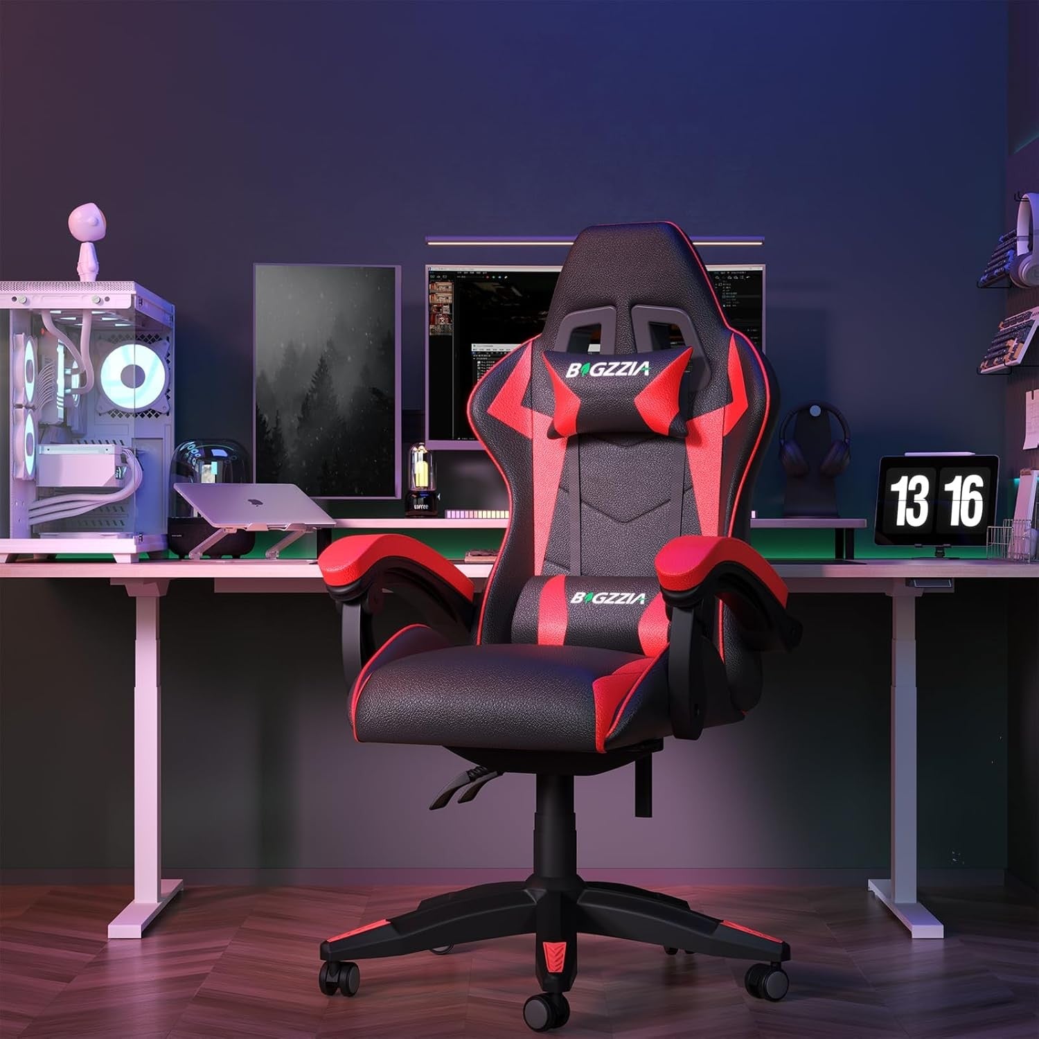 Ergonomic Gaming Chair Red Reclining Office Chair w/ Lumbar