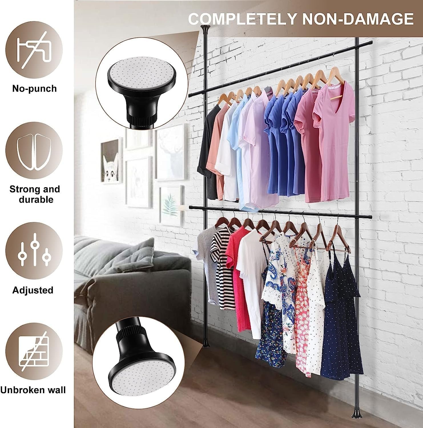 2-Tier Adjustable Clothes Rack Heavy Duty Free Standing Black