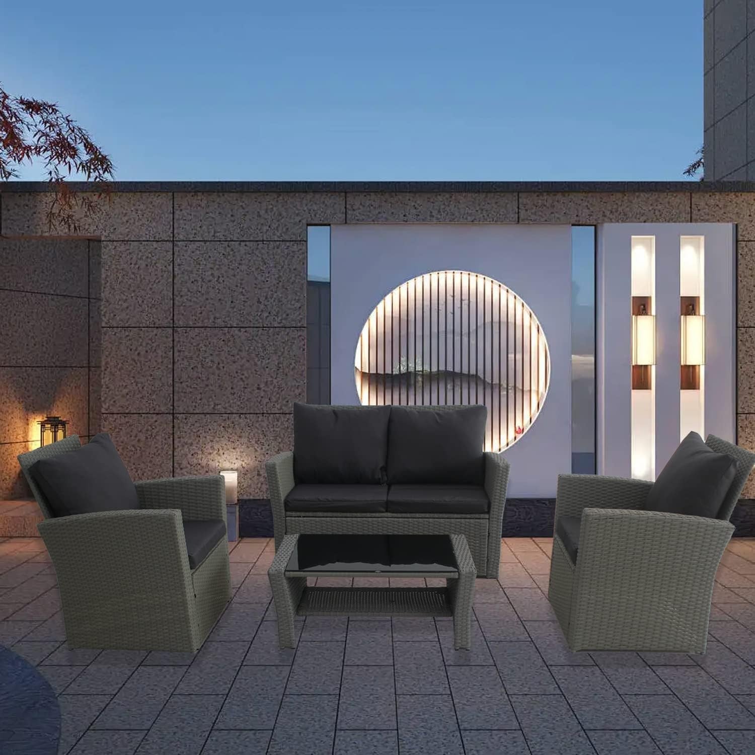 4 Seater Rattan Garden Sofa Set Outdoor Patio Furniture Cushions Table