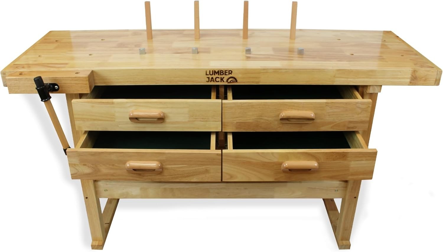 Heavy Duty Hardwood Workbench 152cm Woodworking Table 7" Vise 4 Drawers Shelf