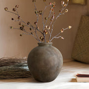Large Rustic Ceramic Vase Brown Round Decorative Flower Vase 22cm Home Decor