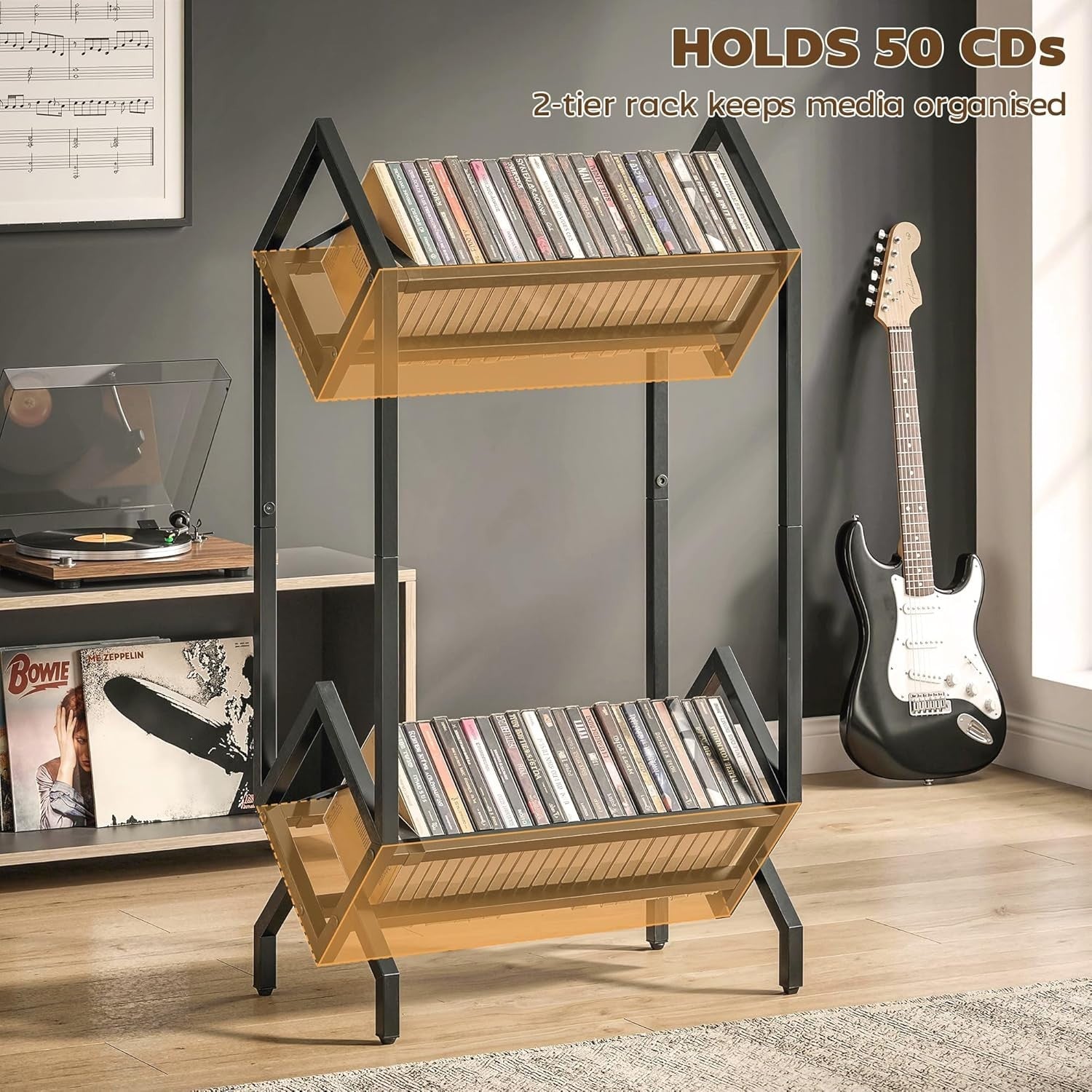Metal CD Storage Rack 50 Disc Display Stand DVD Book Shelf Black 80cm