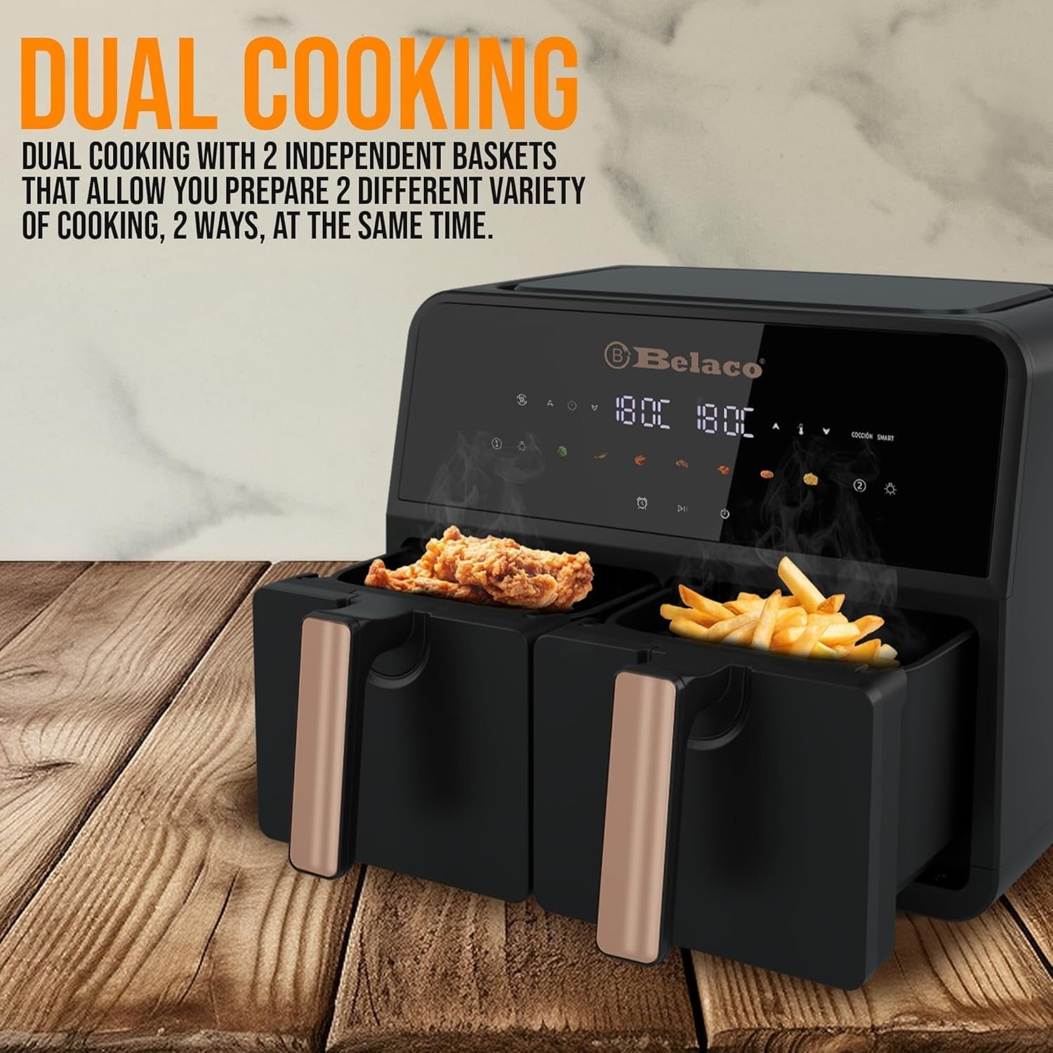 9L Dual Zone Digital Air Fryer | Rapid Air Circulation | 2×4.5L | Smart Finish