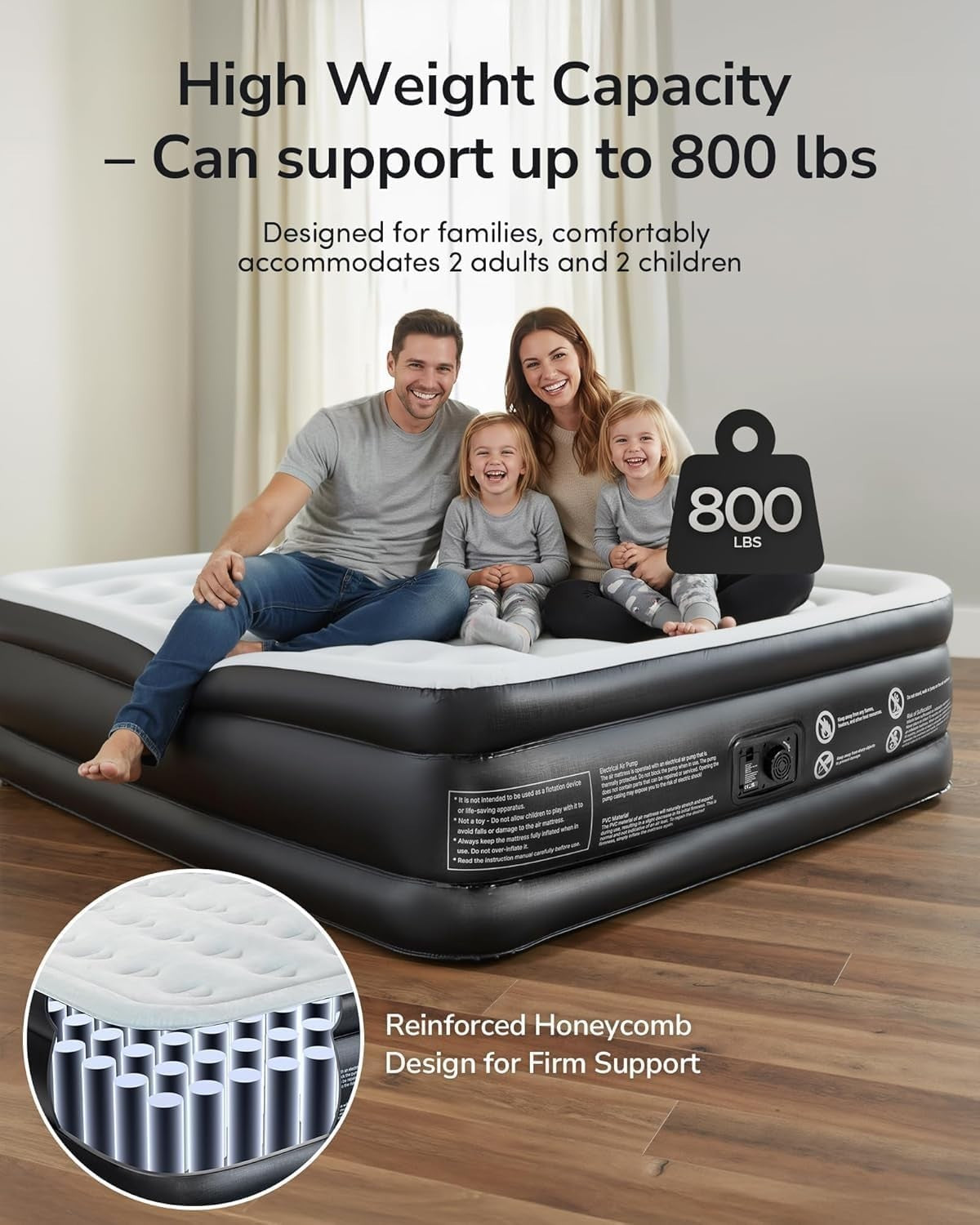 Self-Inflating Double Air Mattress with Built-In Pump – 3 Min Setup, Comfort
