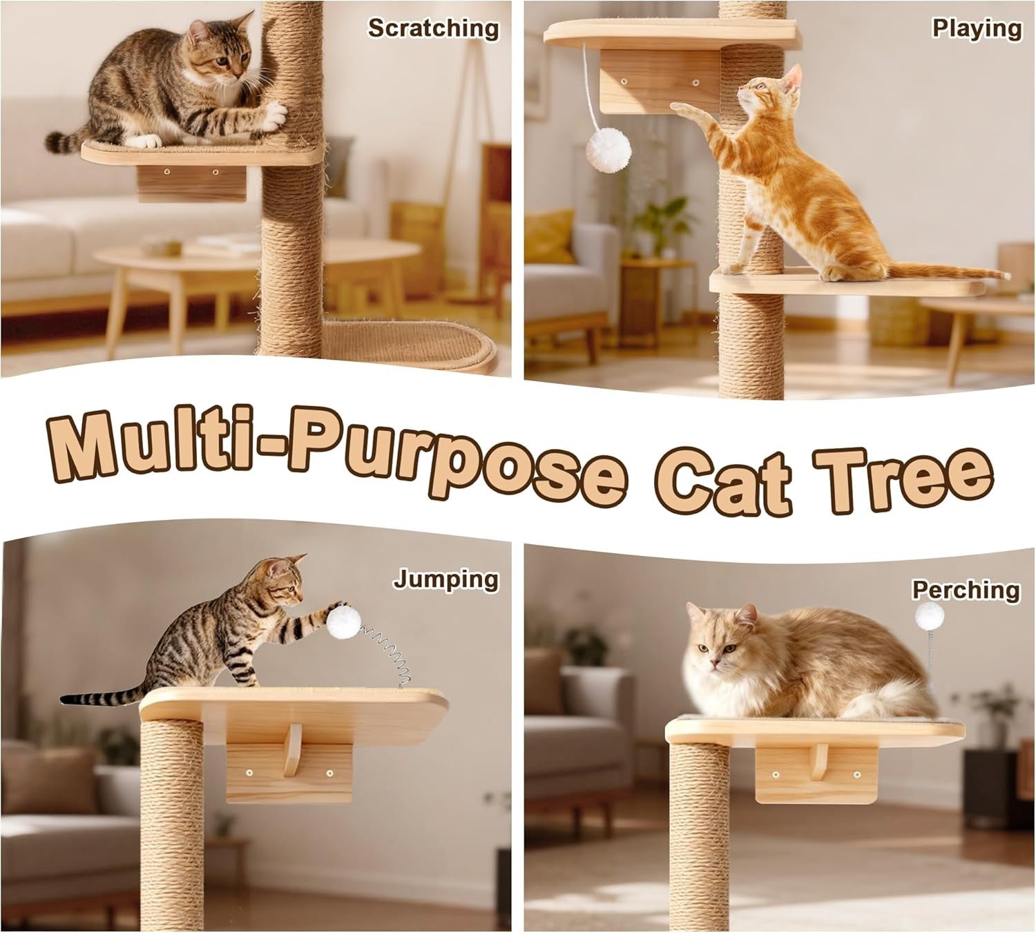 Tall Cat Tree 210cm Floor to Ceiling Wall Mounted Scratching Post 5 Tier