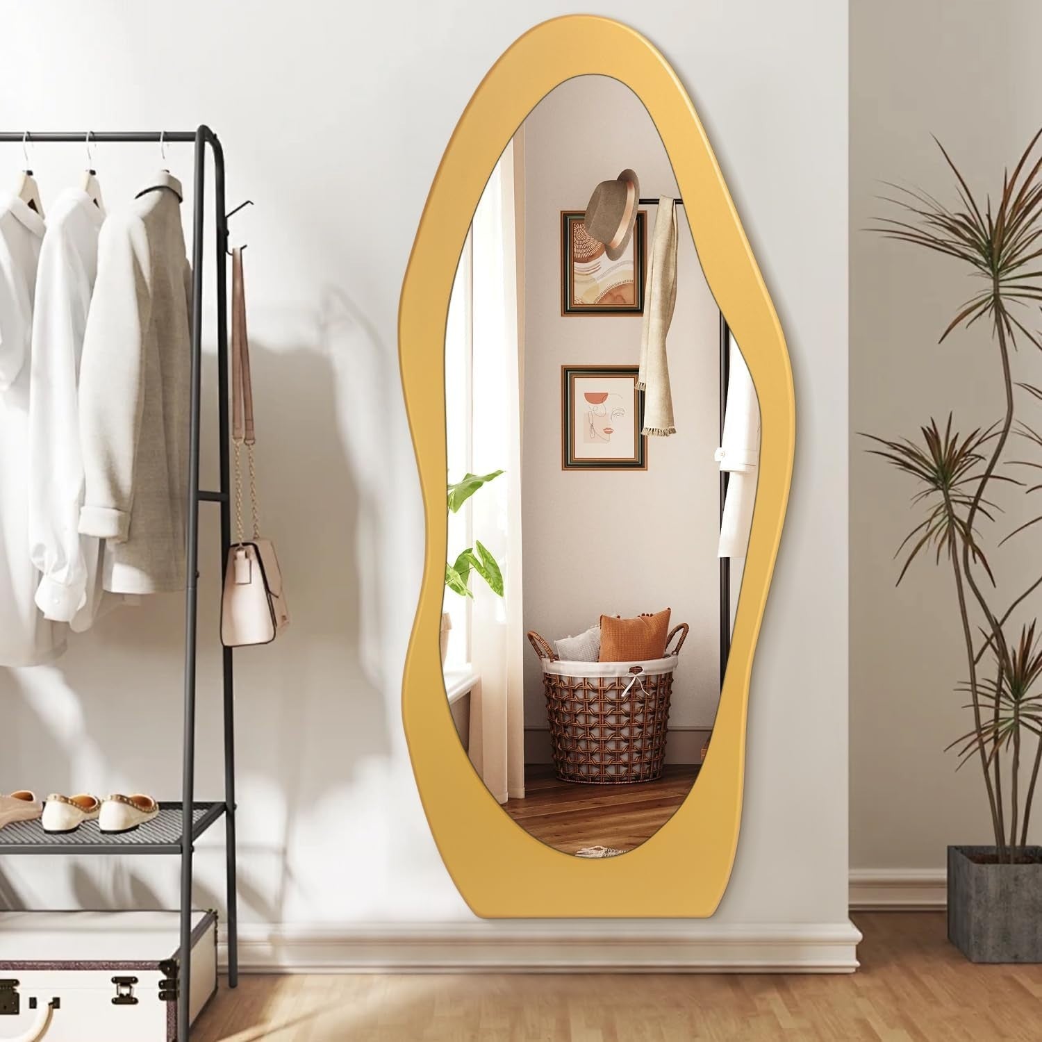 Full Length Golden Wood Frame Mirror 150x60cm - Wall or Floor Use