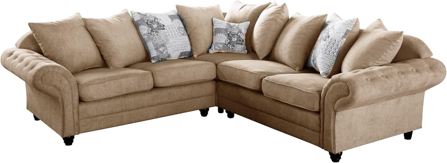 Beige Corner Sofa 5 Seater L Shape Oak Frame Comfy Couch for Lounge