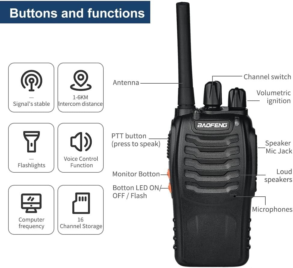 Long Range Walkie Talkies 16 Channel w Headset LED Torch 2 Pack
