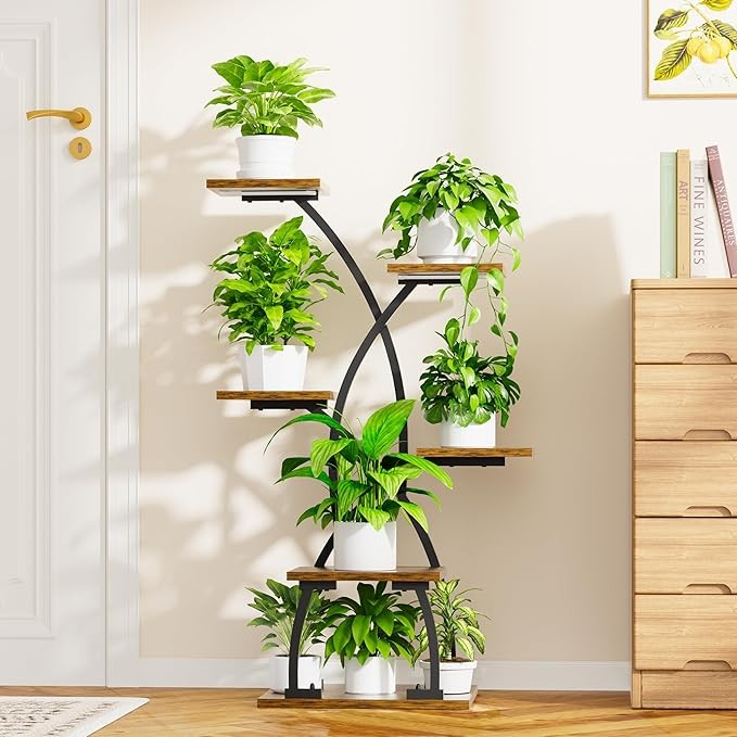 6 Tier Metal Plant Stand with Grow Lights Indoor Curved Flower Shelf for Home