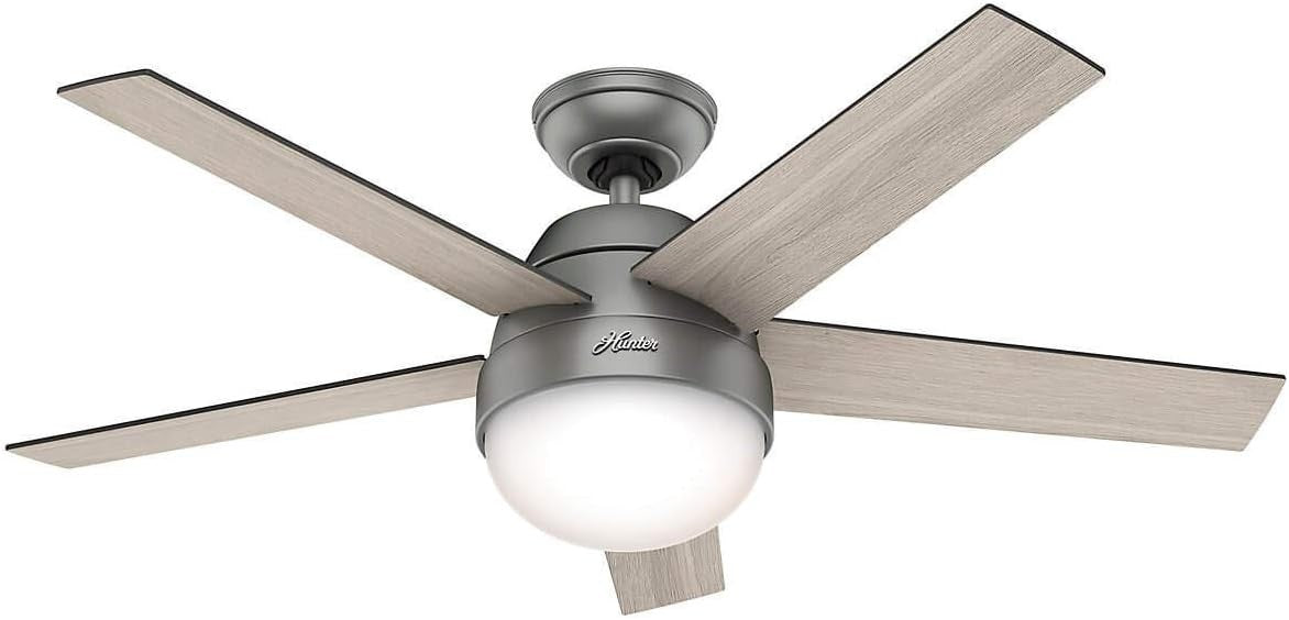 117CM Ceiling Fan, Matte Silver, 5-Blade, Light, Remote