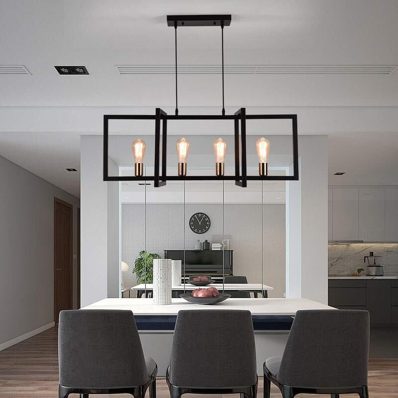 Industrial 4-Light Kitchen Island Chandelier E27 Matte Black Pendant Fixture
