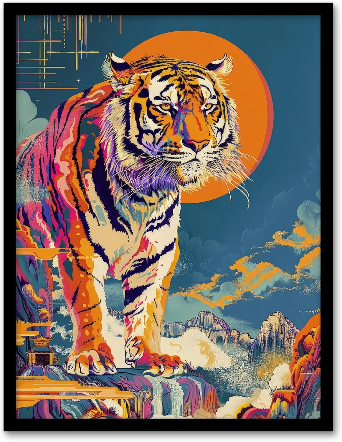 Japanese Tiger Wall Art 12x16 Framed Abstract Animal Living Room Decor