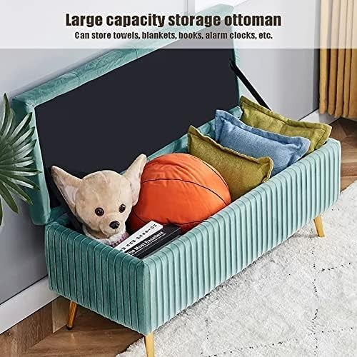 Coffee Velvet Storage Ottoman Bench with Gold Legs – Bedroom & Living Room