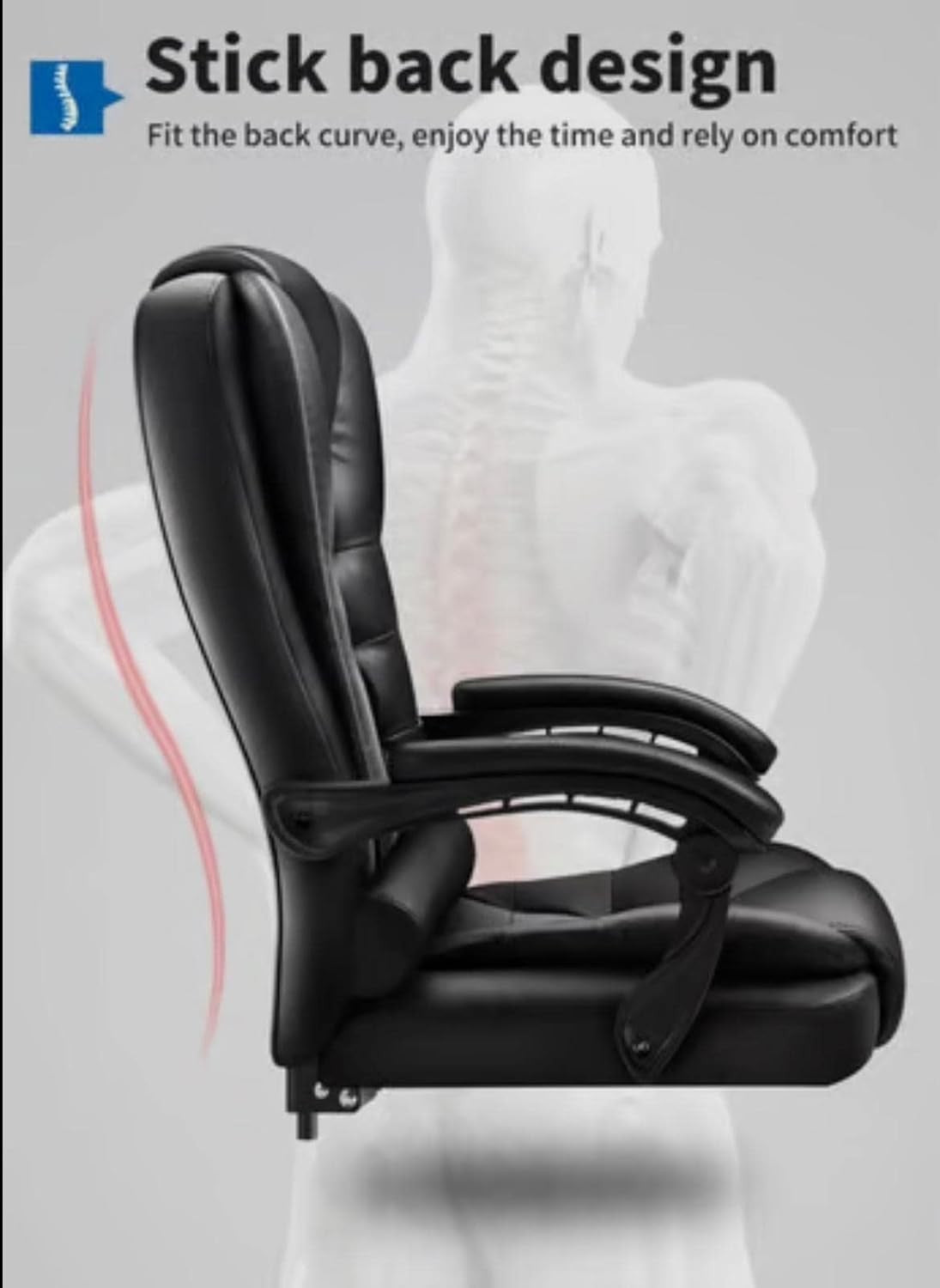 Reclining Executive Office Chair with Footrest Faux Leather Black