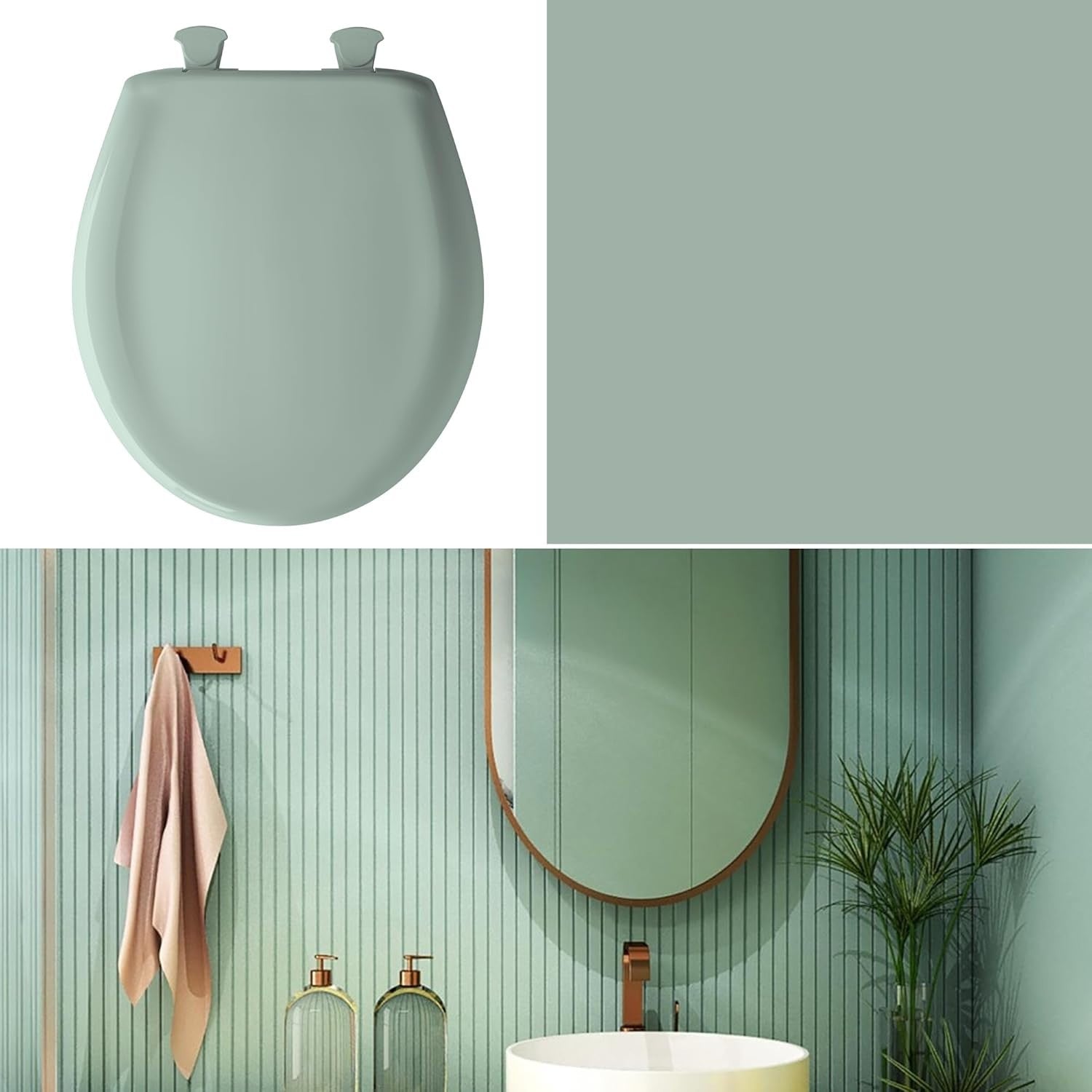 Elongated Toilet Seat Seafoam Soft Close STA-TITE Durable Plastic