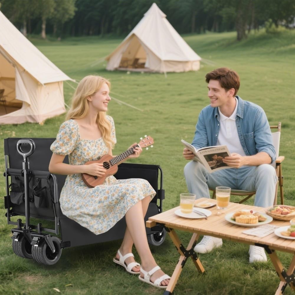 150L Folding Festival Wagon 445lbs Heavy Duty Cart w/ All-Terrain Wheels Black