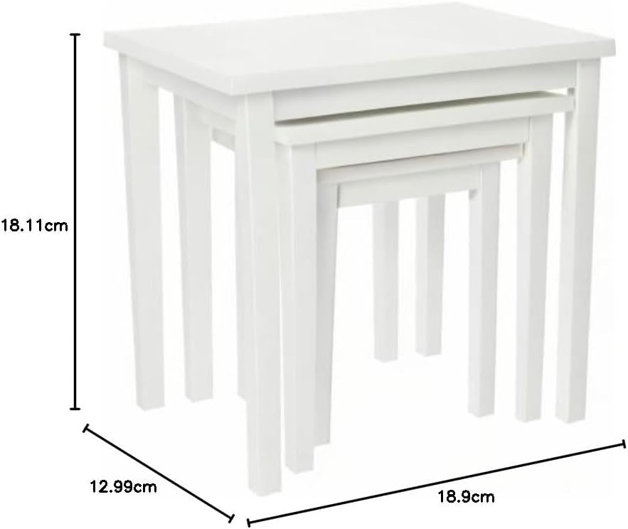 White Nest of 3 Tables Side Coffee End Table Hardwood Wood Living Room Set