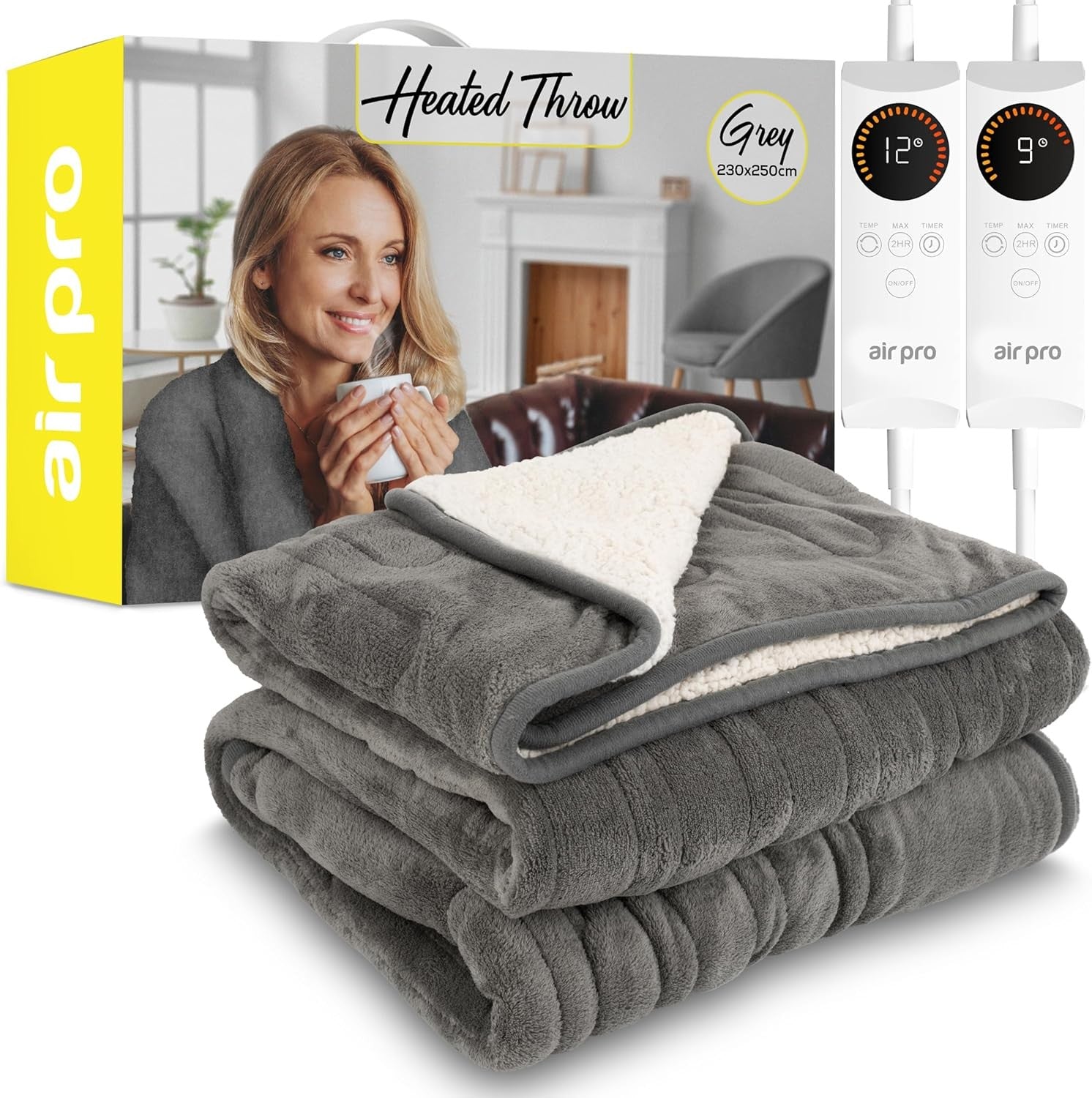 Electric Heated Throw Blanket King Dual Control Sherpa 6 Heat Timer 230x250cm