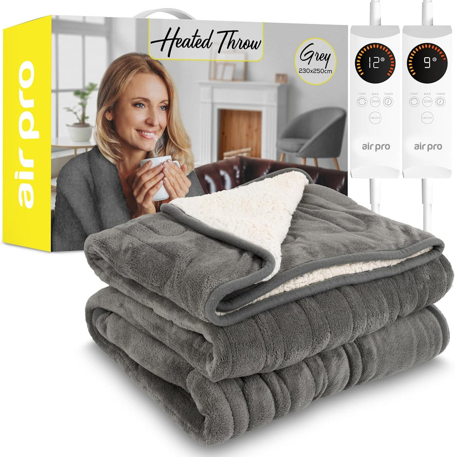 Electric Heated Throw Blanket King Dual Control Sherpa 6 Heat Timer 230x250cm