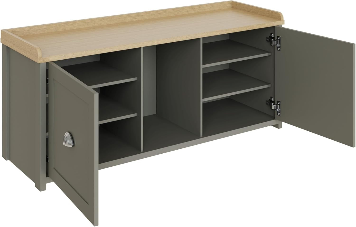 Grey 2-Door Shoe Storage Bench – Oak Entryway Seat & Hallway Organizer