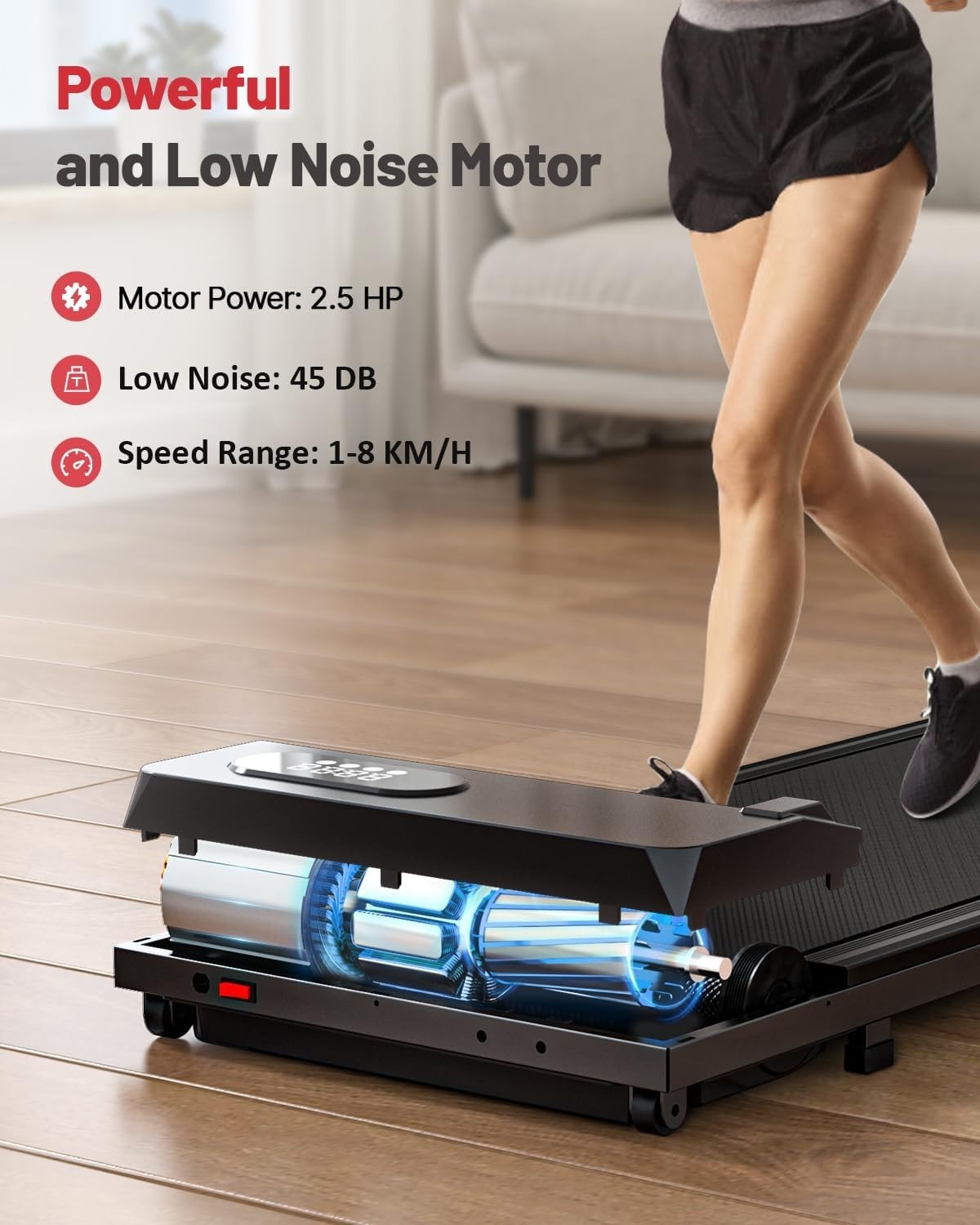 Foldable Walking Pad Treadmill 1-8km/h Incline LED Display Home Office Gym