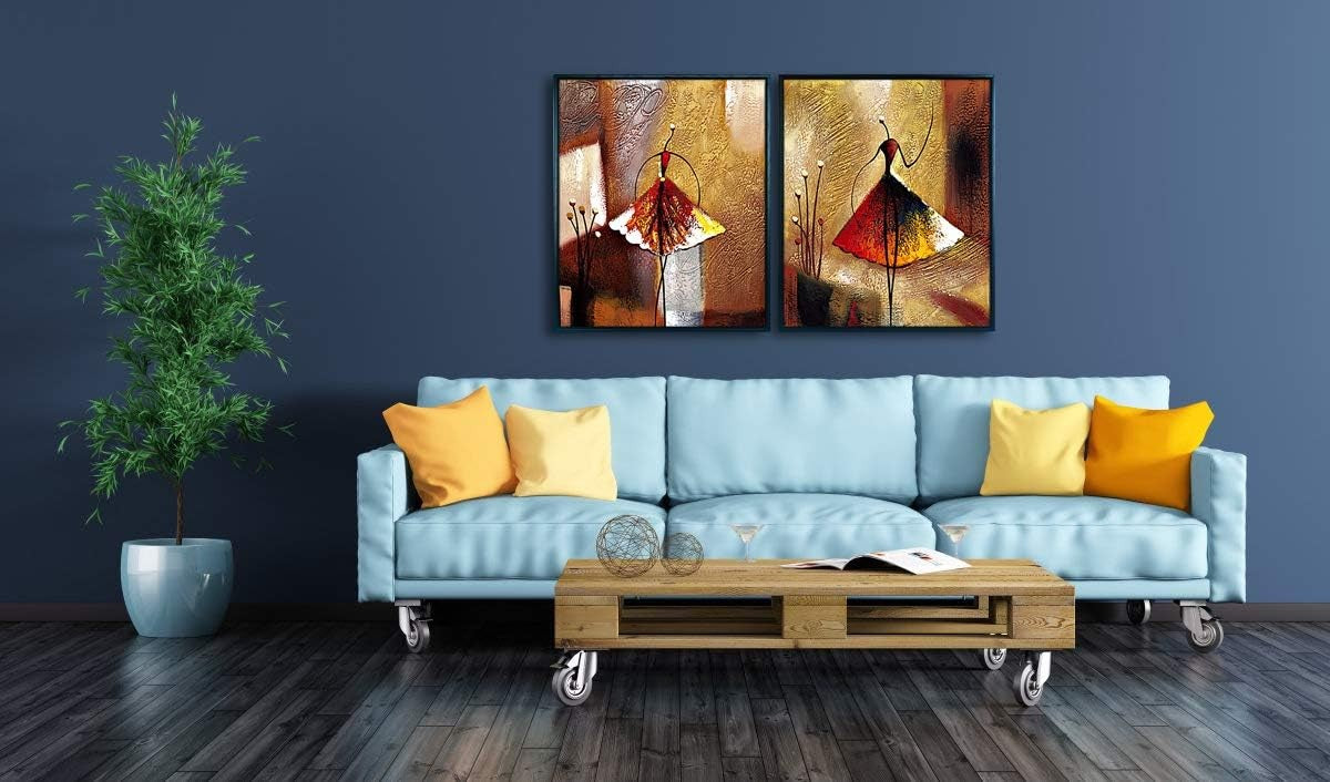 Wieco Art Ballet Dancers 2-Piece Black Framed Abstract Canvas Paintings