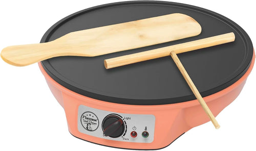 12" Electric Crepe Pancake Maker 1000W Non-Stick Adjustable Temp Orange