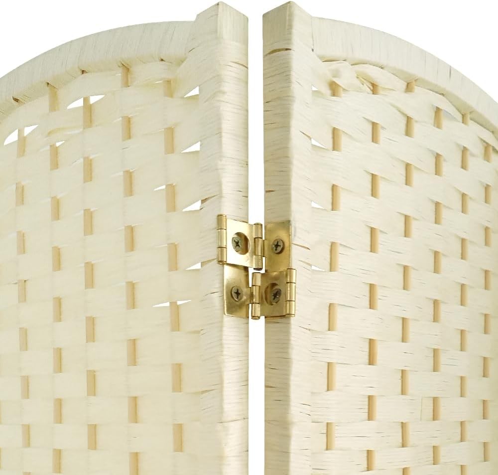 8 Panel Beige Wicker Folding Room Divider Handwoven Privacy Screen 180cm