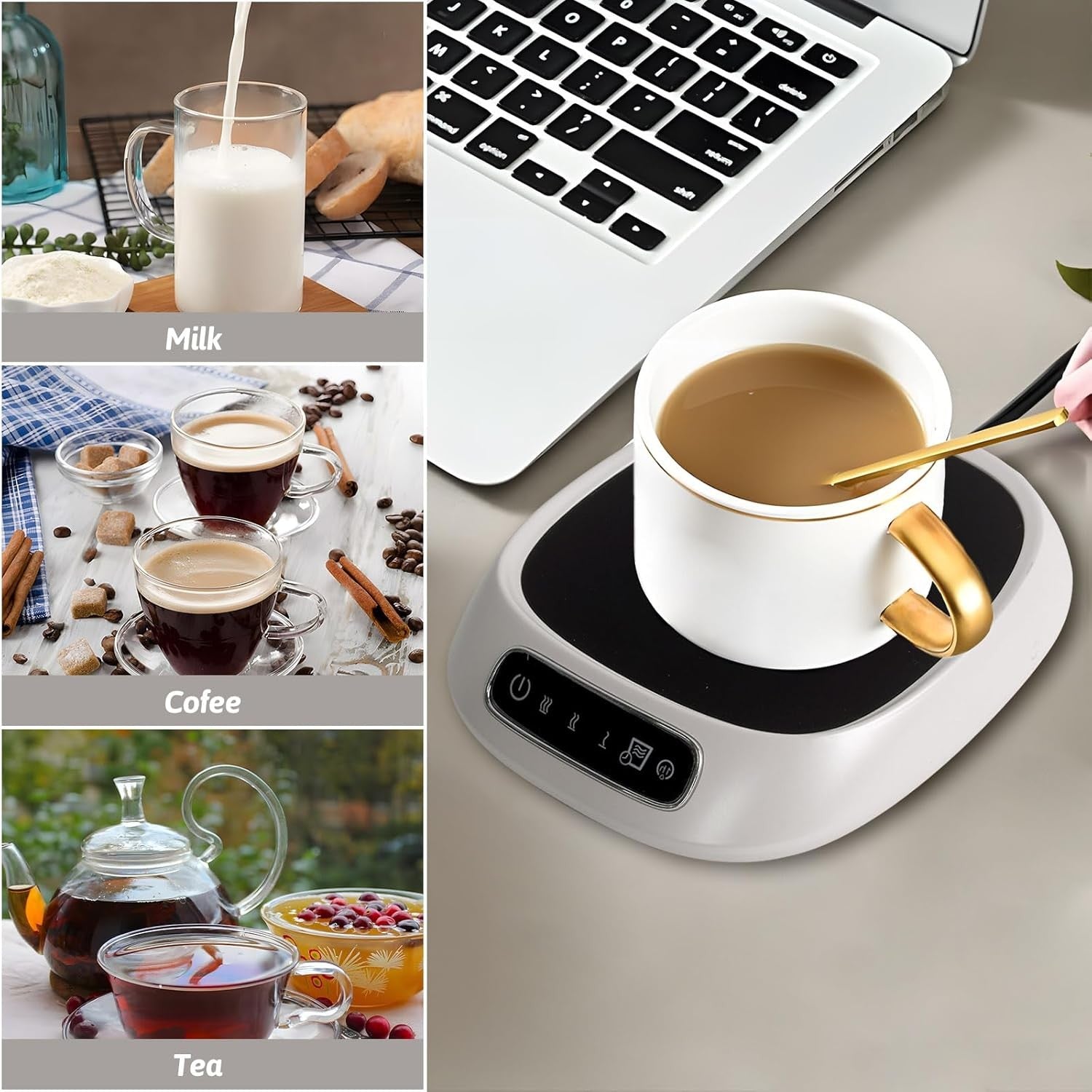 White USB Coffee Mug Warmer 3 Temp 85°C Smart Desk Heater