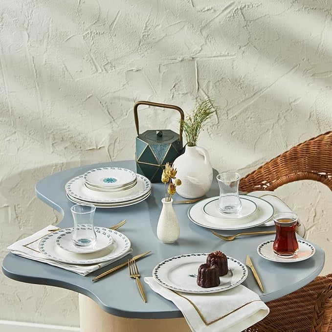 18pc Dessert Plates Bowls Set Porcelain Glass Tableware Service for 6