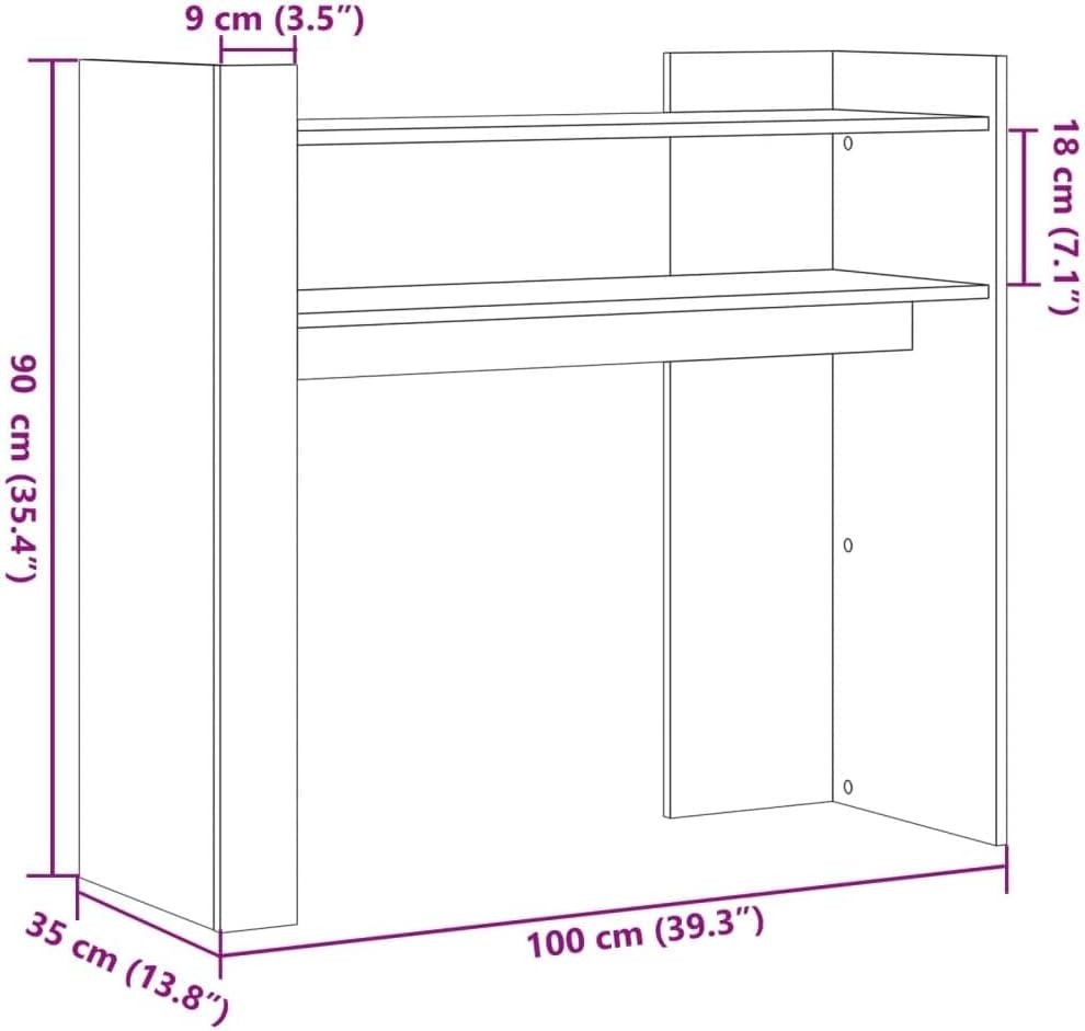 Smoked Oak Console Table with Shelves, Durable Storage, 100x35x90cm