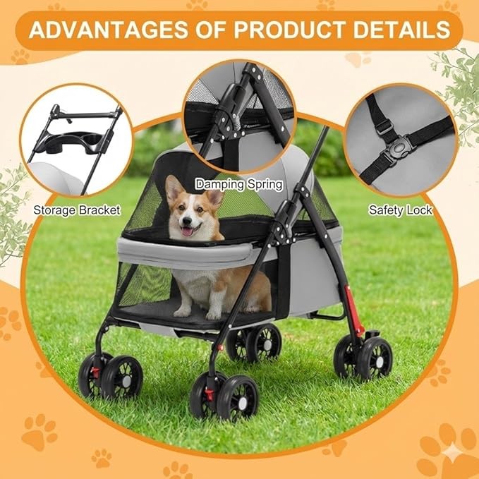 Lightweight Pet Stroller Foldable 4 Wheel Pushchair for Small Dogs Cats