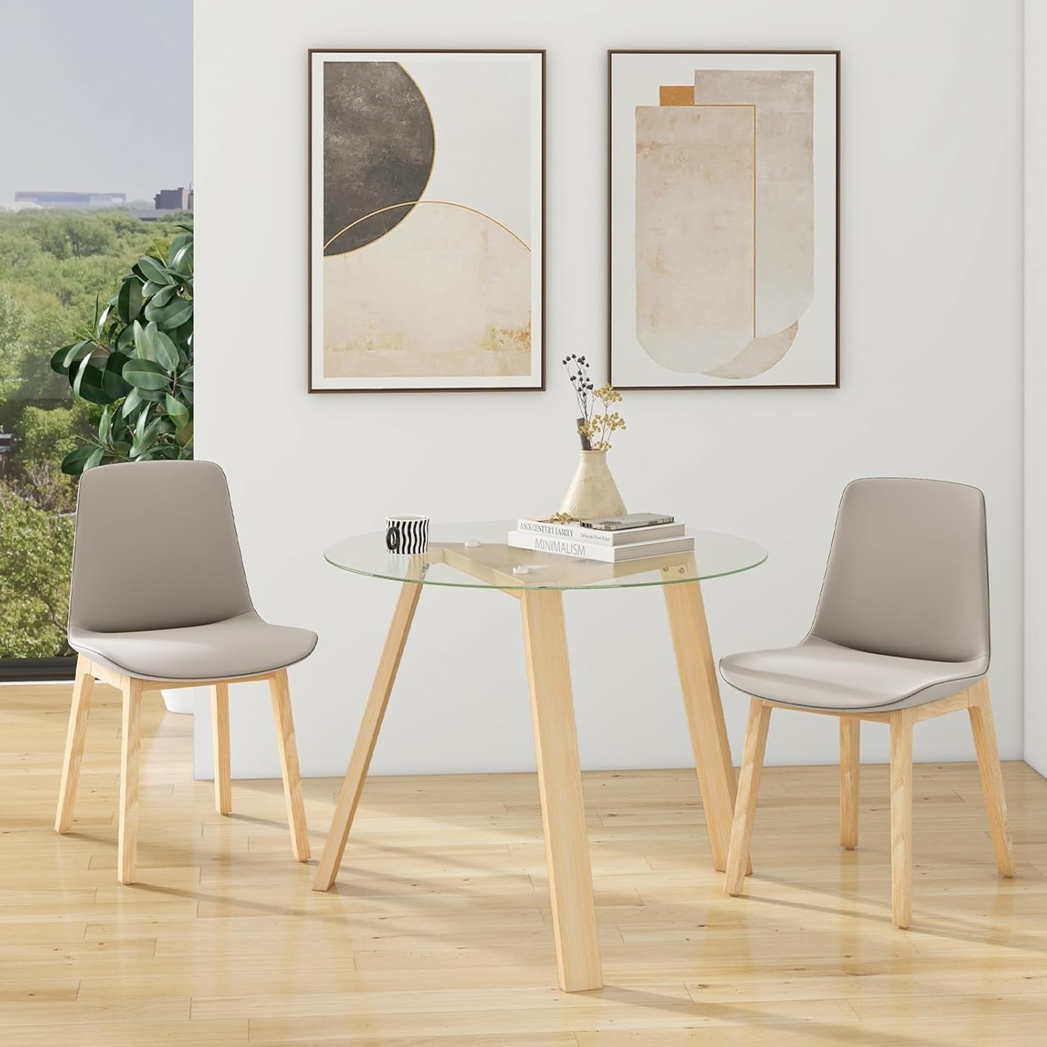 Round 90cm Tempered Glass Dining Table with Rubber Wood Frame