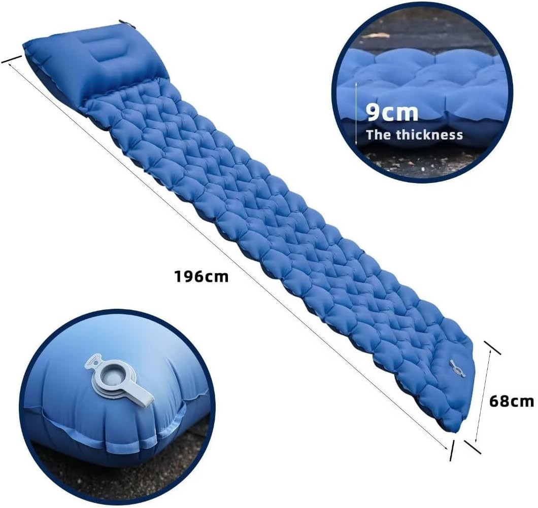Orange Inflatable Camping Sleeping Pad – Foot-Pump, Portable, 190x120x5cm