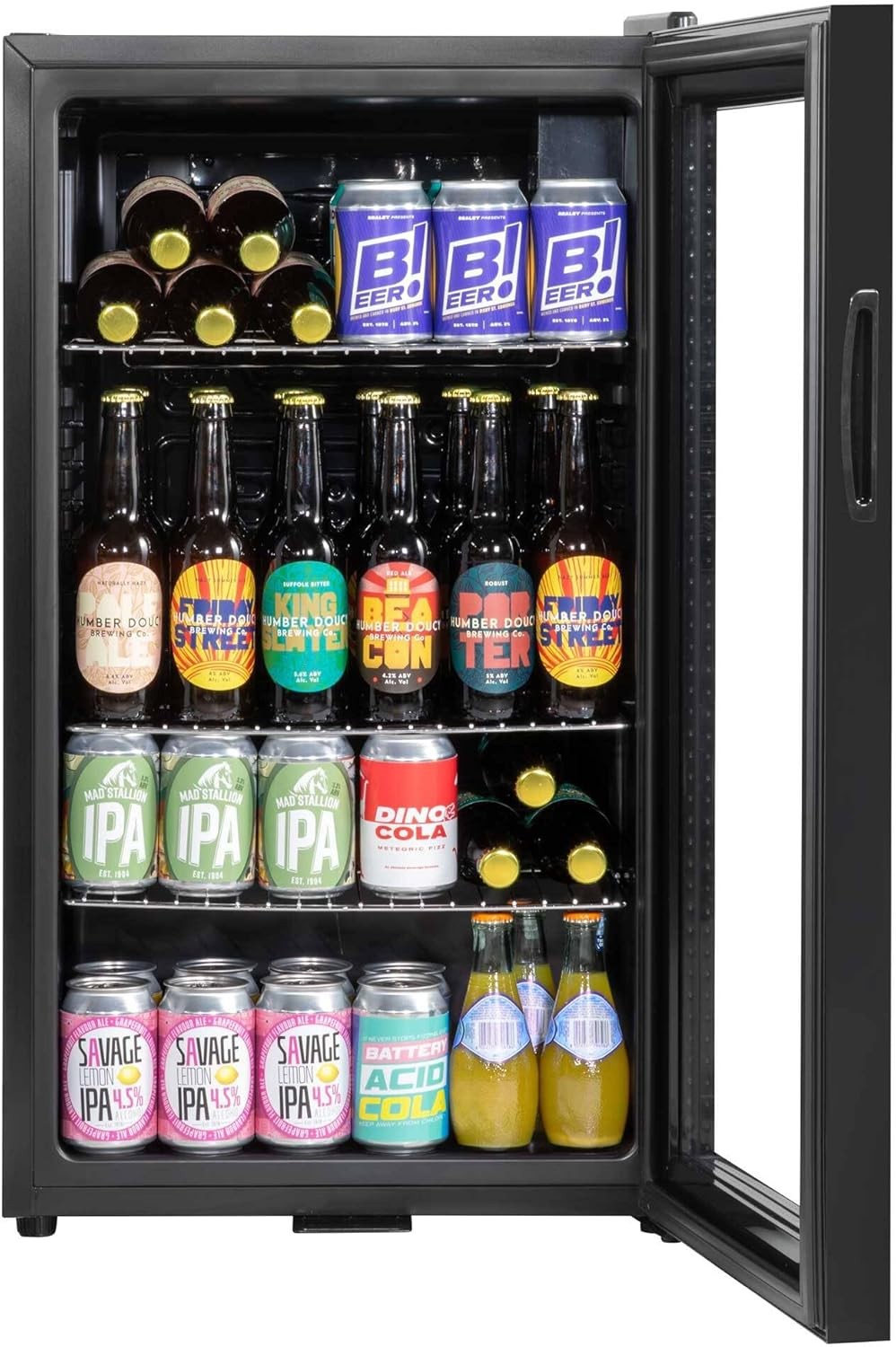 Under Counter Drinks Fridge 85L Glass Door LED Light Beer Wine Cooler