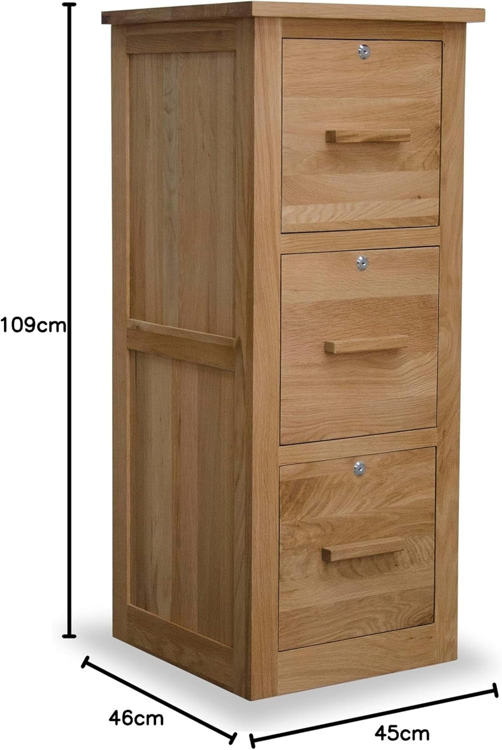 Solid Oak 3 Drawer Filing Cabinet Lockable A4 Tall Home Office