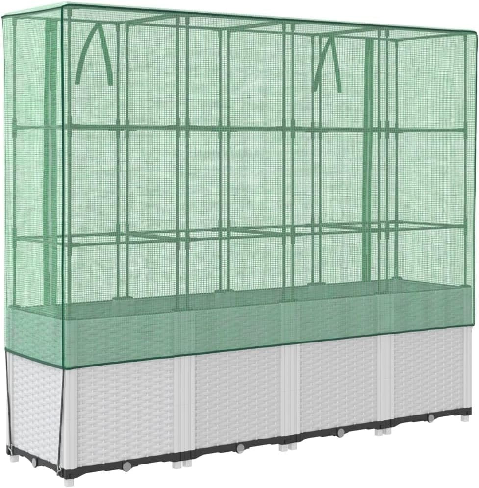 Raised Garden Bed 160x40x153cm with Greenhouse Cover & Rattan Design