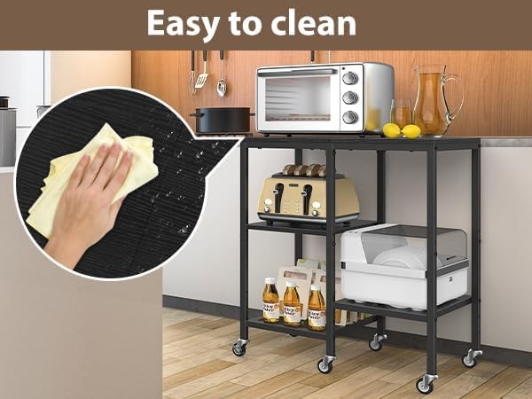 4 Tier Kitchen Storage Rack on Wheels Coffee Bar Baker’s Trolley Black