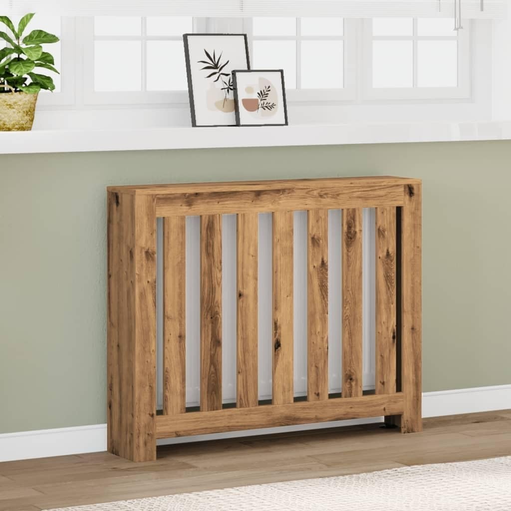 Artisan Oak Radiator Cover Cabinet | Modern Slatted MDF Heater Shelf