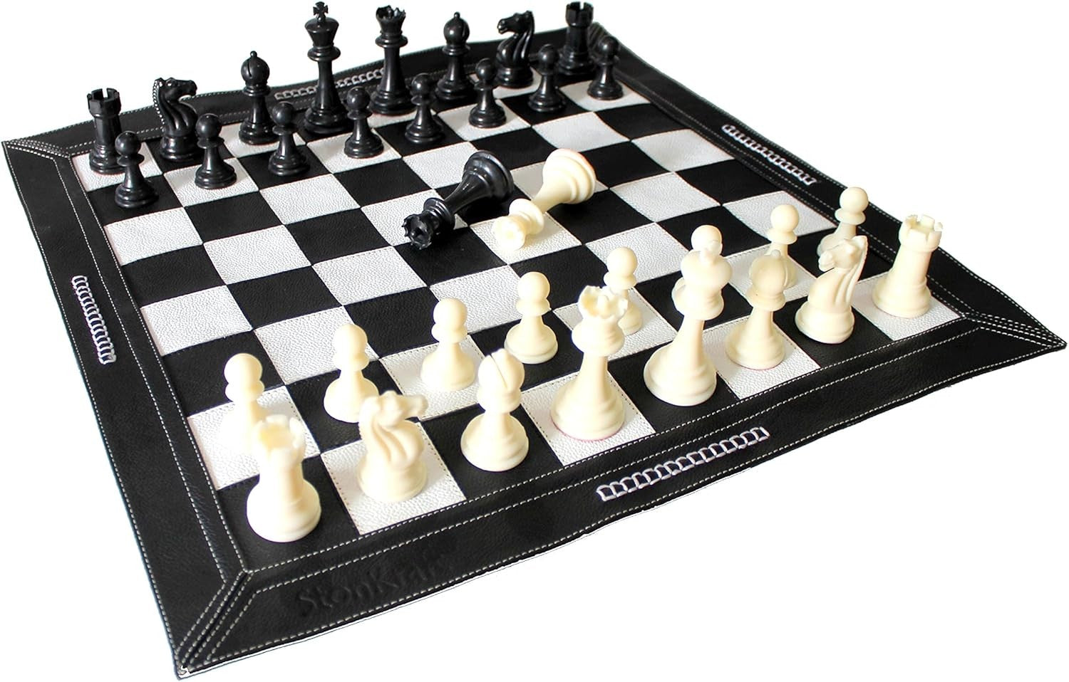 19" Leather Roll-Up Tournament Chess Set Portable Mat w/ Staunton Pieces Black