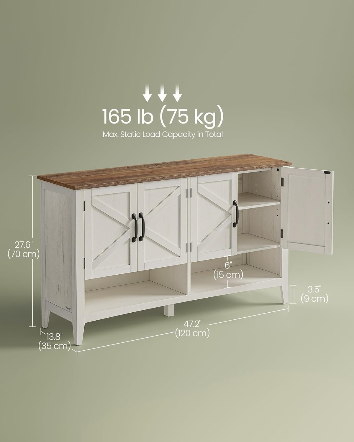 Rustic White Shoe Cabinet 120x35x70.5cm Adjustable Shelf 12-18 Pairs Storage